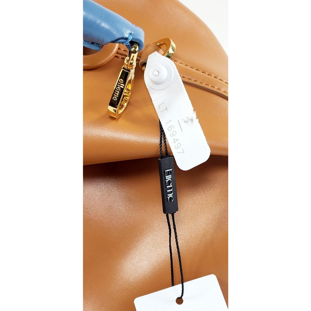 NWT Elleme Raisin Leather Handbag Cognac Brown Blue Handle Crossbody Bag Italy - Picture 10 of 12
